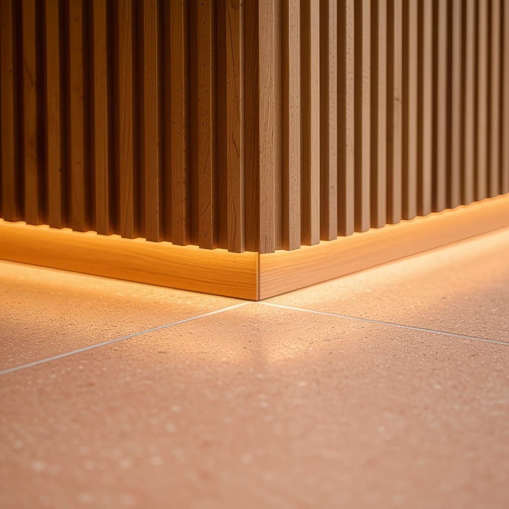 The corner of the unit, recessed plinth.